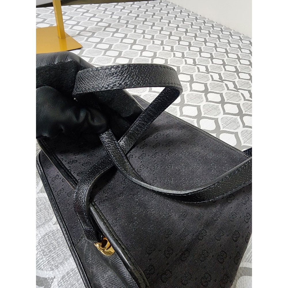 GUCCI Vintage Micro GG Canvas Bamboo Shoulder Bag Black - Picture 8 of 11